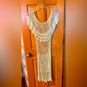 Beautiful vintage silver/cream-ish/white crocheted dress overlay.